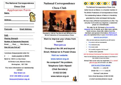 The National Correspondence Chess Club A pplica tion Form  National Correspondence