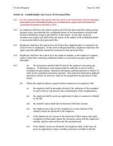 CUASA Proposal  June 16, 2014 Article 16: Confidentiality And Access To Personnel Files 16.1