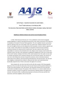 Call for Papers – Australian Association for Jewish Studies The 27th AAJS Conference, 15-16 February 2015 The University of New South Wales and the Shalom Institute, Kensington, Sydney, New South Wales, Australia  Neig