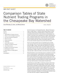 WRI FACT SHEET  Comparison Tables of State Nutrient Trading Programs in the Chesapeake Bay Watershed Evan Branosky, Cy Jones, and Mindy Selman