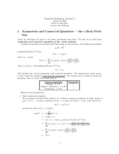 Classical Mechanics, Lecture 5 January 24, 2008 lecture by John Baez notes by Alex Hoffnung  1
