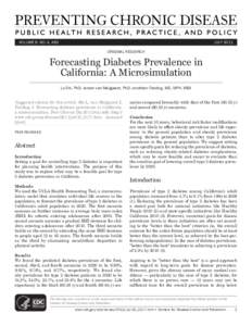 VOLUME 8: NO. 4, A80  JULY 2011 ORIGINAL RESEARCH  Forecasting Diabetes Prevalence in
