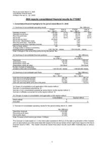 Fiscal year ended March 31, 2008 Consolidated financial results All Nippon Airw ays Co., LtdANA reports consolidated financial results for FY2007 1. Consolidated financial highlights for the period ended March 3