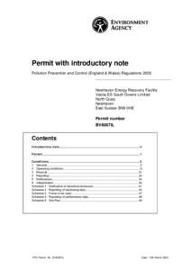 Permit with introductory note Pollution Prevention and Control (England & Wales) Regulations 2000 Newhaven Energy Recovery Facility Veolia ES South Downs Limited North Quay