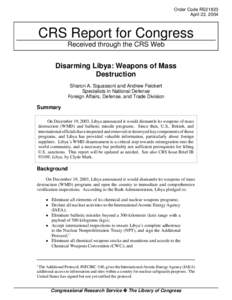 Order Code RS21823 April 22, 2004 CRS Report for Congress Received through the CRS Web
