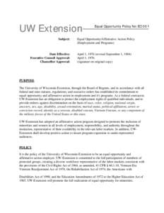 UW Extension Subject: Date Effective: Executive Council Approval: Chancellor Approval: