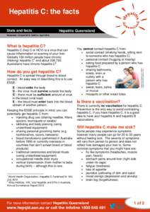 Hepatitis C: the facts Stats and facts Hepatitis Queensland  Reviewed: 10 April 2014, Valid to: April 2015