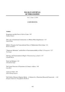 BALKAN JOURNAL OF PHILOSOPHY Vol. 2, Issue 2, 2010 C O NT E N T S