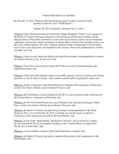 Proposed Resolution (as amended) Re: the July 12, 2012 