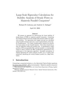 Large-Scale Eigenvalue Calculations for Stability Analysis of Steady Flows on   Massively Parallel Computers