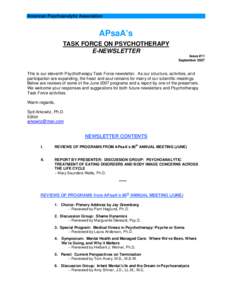 TASK FORCE ON PSYCHOTHERAPY E-NEWSLETTER Issue #11, September 2007