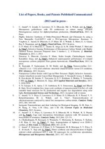 List of Papers, Books, and Patents Published/Communicated[removed]and in press[removed].