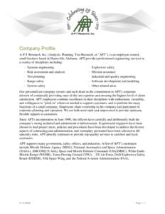 Company Profile A-P-T Research, Inc. (Analysis, Planning, Test Research, or 