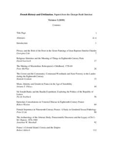 French History and Civilization. Papers from the George Rudé Seminar. VolumeContents Title Page Abstracts