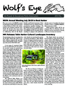 Wolf’s Eye Isle Royale & Keweenaw Parks Association 2012 No. 1  IRKPA Annual Meeting July[removed]in Rock Harbor
