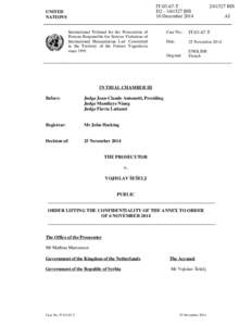 Order lifting the confidentiality of the Annex to Order of 6 November 2014