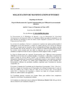 République du Burundi  Groupe de la Banque Mondiale SOLLICITATION DE MANIFESTATIONS D’INTERET République du Burundi