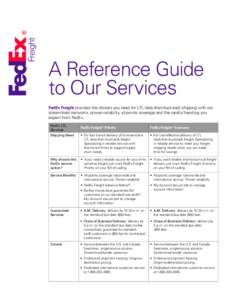 A Reference Guide to Our Services FedEx Freight provides the choices you need for LTL (less-than-truckload) shipping with our streamlined networks, proven reliability, all-points coverage and the careful handling you exp