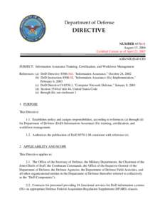 DoD Directive[removed], August 15, 2004; Certified Current as of April 23, 2007