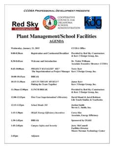 CCOSA Professional Development presents:  Plant Management/School Facilities AGENDA Wednesday, January 21, 2015