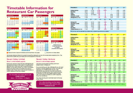 Timetable Information for Restaurant Car Passengers FEBRUARY 2014 JANUARY 2014 M