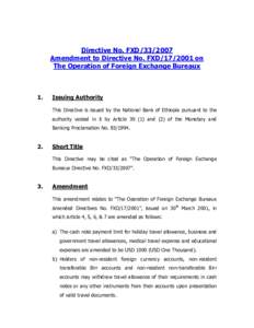 Directive No. FXDAmendment to Directive No. FXDon The Operation of Foreign Exchange Bureaux 1.