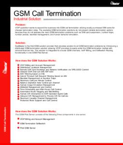 GSM Call Termination Industrial Solution Problem: VOIP operation wants to expand the business into GSM call termination utilizing locally purchased SIM cards for cheaper termination rates. The available GSM termination s