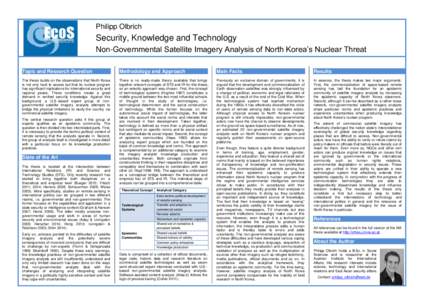 Philipp Olbrich  Security, Knowledge and Technology Non-Governmental Satellite Imagery Analysis of North Korea’s Nuclear Threat Topic and Research Question