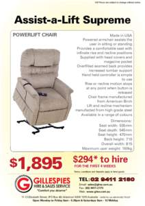 NB Prices are subject to change without notice  Assist-a-Lift Supreme POWERLIFT CHAIR  Made in USA
