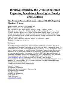 Microsoft Word - Directives Issued by the Office of Research Regarding Mandatory Training for Faculty and Students.docx