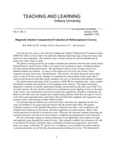 TEACHING AND LEARNING Indiana University -----------------------------------------------------an occasional newsletterVol. V, No. 3 Januaryupdated 11/97)