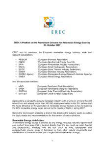 EREC’s Position on the Framework Directive for Renewable Energy Sources 01. October 2007