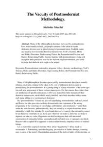 The Vacuity of Postmodernist Methodology. Nicholas Shackel This paper appears in Metaphilosophy. Vol. 36 April 2005 pps[removed]http://dx.doi.org[removed]j[removed]00370.x