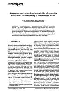 11  Key factors for determining the suitability of converting a fluid-mechanics laboratory to remote-access mode * AHMF Anwar, E Lindsay† and PR Sarukkalige Curtin University, Perth, Western Australia