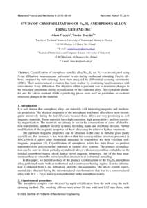 Materials Physics and MechanicsReceived: March 17, 2010 STUDY OF CRYSTALLIZATION OF Fe95Si5 AMORPHOUS ALLOY USING XRD AND DSC