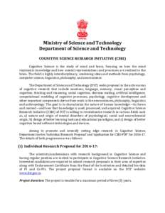 Cognitive science / Department of Science and Technology / Ministry of Science and Technology / Science and technology in India / Cognition