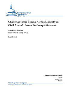 Challenge to the Boeing-Airbus Duopoly in Civil Aircraft: Issues for Competitiveness