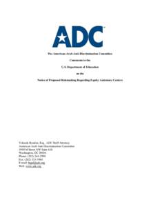 The American-Arab Anti-Discrimination Committee Comments to the U.S. Department of Education on the Notice of Proposed Rulemaking Regarding Equity Assistance Centers