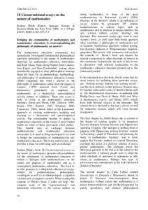 ZDM 2006 VolUnconventional essays on the nature of mathematics Reuben Hersh (Editor), Springer Science & Business Media Inc, New York, 2006, xv + 326 pp.