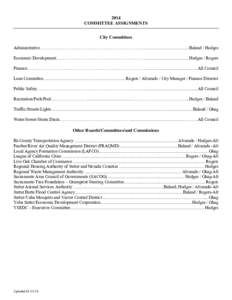 2014 COMMITTEE ASSIGNMENTS City Committees Administrative……………………………………………………………... ......................................... Baland / Hodges Economic Development…………