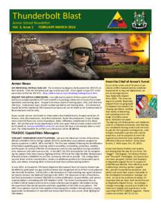 Thunderbolt Blast Armor School Newsletter Vol. 3, Issue 1 FEBRUARY-MARCH 2014 Armor News 19K INDIVIDUAL CRITICAL TASK LIST. The Central Army Registry (CAR) posted the 19K ICTL on