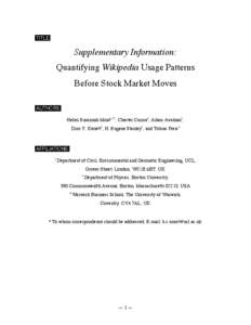 TITLE:  Supplementary Information: Quantifying Wikipedia Usage Patterns Before Stock Market Moves AUTHORS: