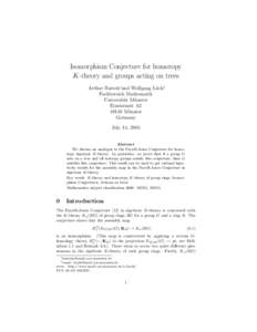 Conjectures / K-theory / Surgery theory / Group theory / FarrellJones conjecture / Homotopy theory / BaumConnes conjecture / Equivariant cohomology / Algebraic K-theory / Isomorphism / Equivariant K-theory / HNN extension