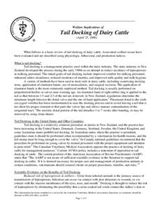 _______________________________________________________ Welfare Implications of Tail Docking of Dairy Cattle (April 25, 2006) _______________________________________________________