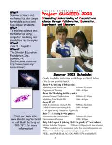 What? Summer science and mathematics day camps for middle school and high school students. Why?