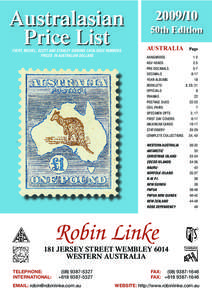 Australasian Price List YVERT, MICHEL, SCOTT AND STANLEY GIBBONS CATALOGUE NUMBERS.