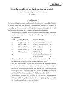 L2Revised proposal to encode Tamil fractions and symbols Shriramana Sharma, jamadagni-at-gmail-dot-com, India 2013-Mar-05