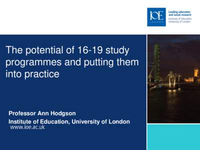 The potential ofstudy programmes and putting them into practice Professor Ann Hodgson Institute of Education, University of London