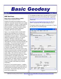 Basic Geodesy Article 19 MSP GeoTrans Roger Foster and Dan Mullaney (SNAC) Coordinate System Analysis Branch (CSAT)