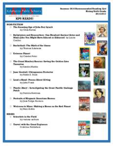 Summer 2016 Recommended Reading List Rising Sixth GradeKPS READS! NON-FICTION